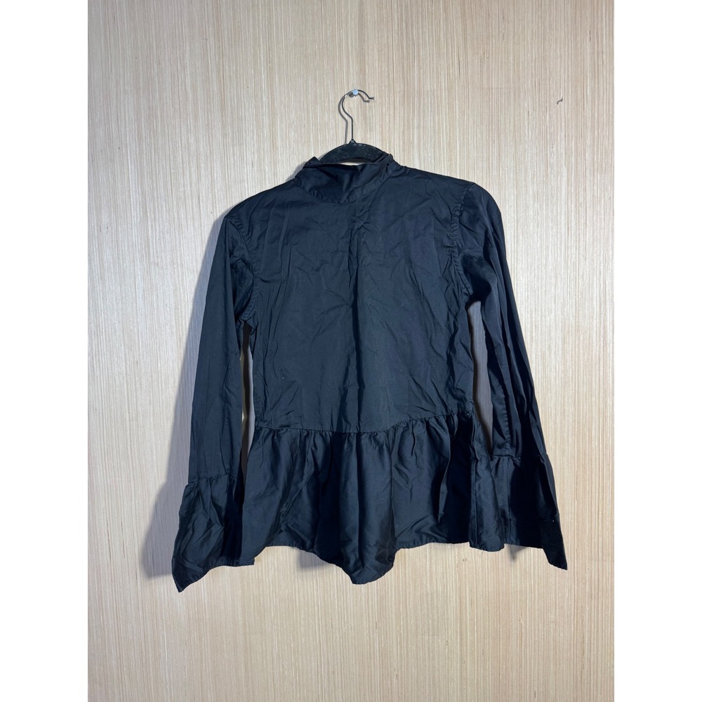 Le Sarte Pettegole Black Peplum Blouse High Neck Tie Back Made Italy Long Sleeve